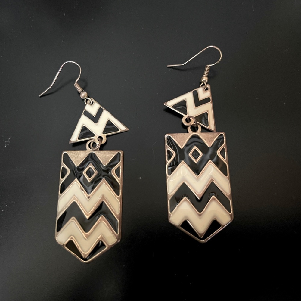 Vintage Metal pierced Earrings Aztec Bohemian Dangling